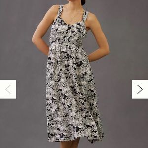 NWT Anthropologie Black White Floral Cutout Back Midi Dress sz MP Medium Petite